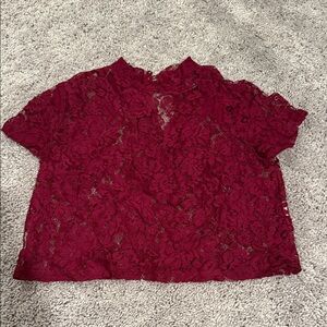 Forever 21 Women’s Burgundy Lace Short-Sleeve Top Cropped